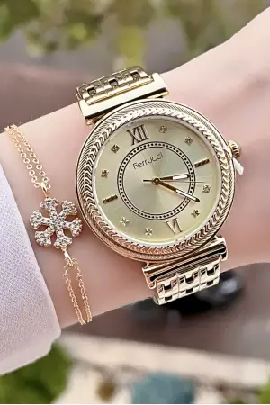 Ferrucci FC1ISTE57 Sarı Renk Kadın Kol Saati ve Bileklik