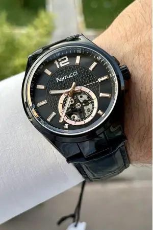 Ferrucci FCISTE138 Siyah Renk Otomatik Deri Kordon Erkek Kol Saati
