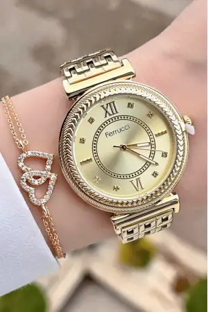 Ferrucci FCISTE57 Sarı Renk Kadın Kol Saati ve Bileklik