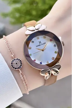 Daniel Klein DKISTE38 Kasası Rose Kordonu Kahverengi Renk Deri Kordon Kadın Kol Saati Ve Bileklik