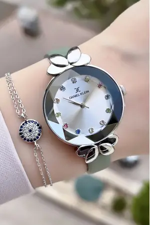 Daniel Klein DKISTE41 Yeni Model Mint Yeşili Renk Deri Kordon Kadın Kol Saati ve Bileklik