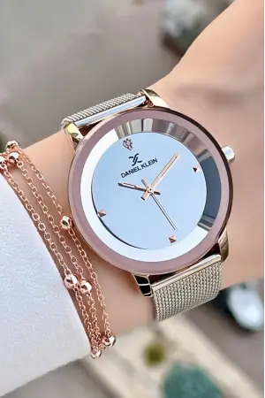 Daniel Klein DKISTE291 Rose Gümüş Renk Hasır Kordon Kadın Kol Saati+Bileklik