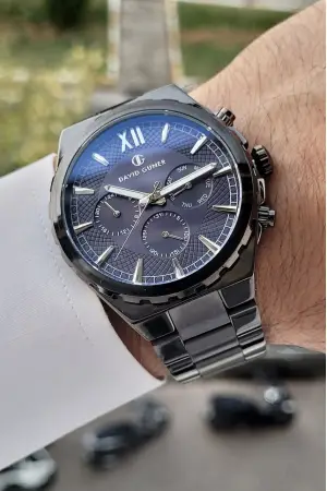 David Guner DGISTE53 Kadranı Lacivert Kordonu Siyah Renk İç Göstergeleri Aktif Erkek Kol Saati