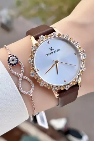 Daniel Klein DKISTE759 Kasası Rose Kordonu Kahverengi Renk Deri Kordon Kadın Kol Saati Ve Bileklik
