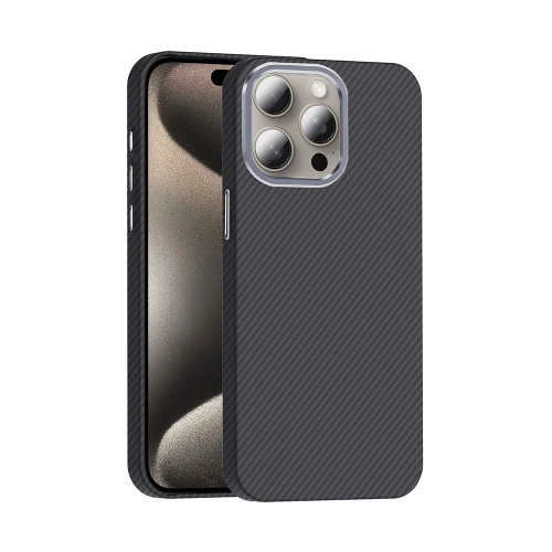 Apple iPhone 15 Pro Max Kılıf Magsafe Şarj Özellikli Karbon Fiber Görünümlü Redclick Gros Kapak