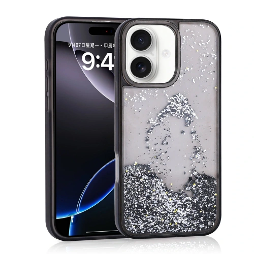 Apple iPhone 16 Kılıf Sıvılı Simli Şeffaf Arka Yüzey Redclick Keto Silikon Kapak