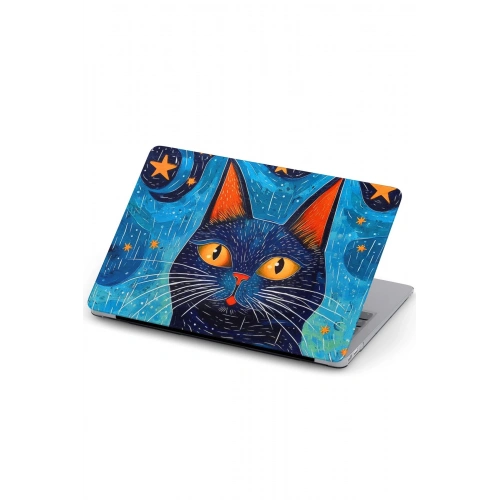 Macbook Air (M2) 13.6 inç A2681 Kılıf Macvista 01 Ön Arka Kapak Koruma Mavi Kedi