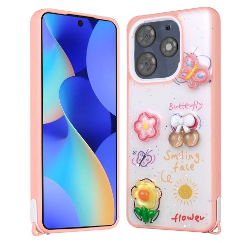 Tecno Spark 10 Pro Kılıf Parlayan Sıvılı Simli Kabartma Figürlü Redclick Cevze Kapak