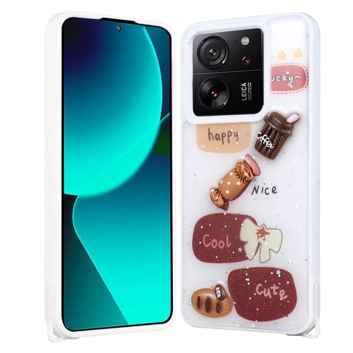 Xiaomi Mi 13T Kılıf Parlayan Sıvılı Simli Kabartma Figürlü Redclick Cevze Kapak