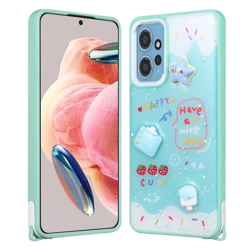 Xiaomi Redmi Note 12 4G Kılıf Parlayan Sıvılı Simli Kabartma Figürlü Redclick Cevze Kapak