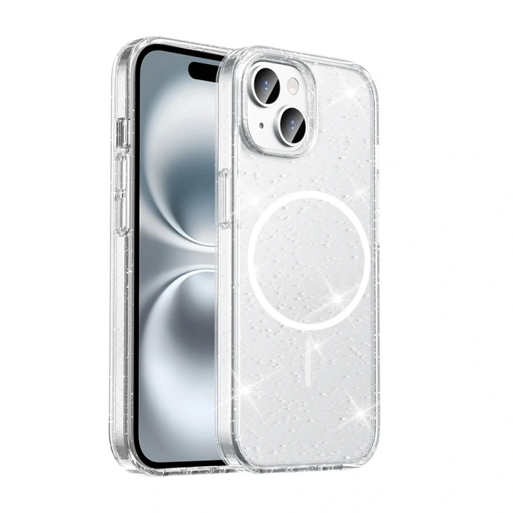 ​Apple iPhone 15 Plus Kılıf M-safe Şarj Özellikli Parlayan Simli Saydam Renkli Redclick Maris Kapak