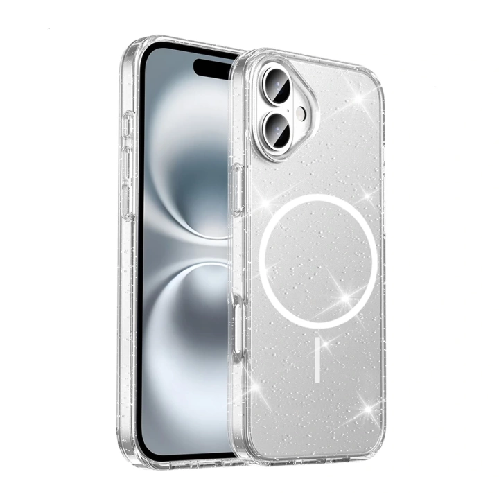 ​Apple iPhone 16 Plus Kılıf M-safe Şarj Özellikli Parlayan Simli Saydam Renkli Redclick Maris Kapak