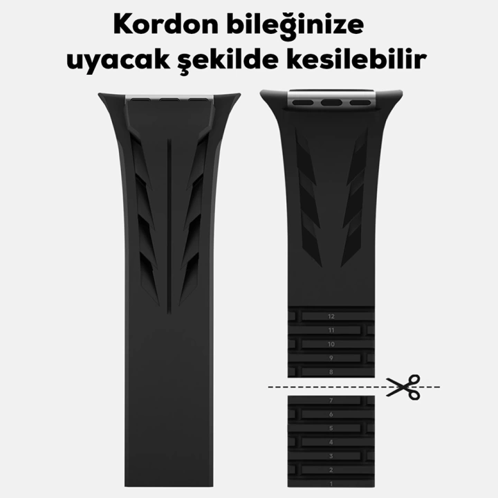 Apple Watch 7 8 SE 45mm KRD-127 Metal Tokalı Uzunluk Ayarlı Silikon Kordon