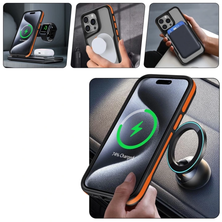 Apple iPhone 14 Pro Max Kılıf Magsafe Şarj Özellikli Military Airbag Şeritli Redclick Lamer Kapak