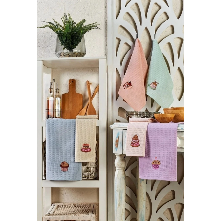 6 Parça %100 Pamuk 40 x 60cm Desenli Mutfak Havlusu Seti Mutfak Kurulama Bezi Seti