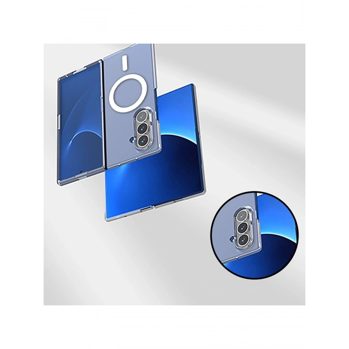 Galaxy Z Fold 7 Kılıf M-safe Şarj Özellikli Şeffaf Sert PC Redclick Embos Kapak