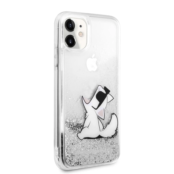 Apple iPhone 11 Kılıf Karl Lagerfeld Sıvılı Simli Choupette Fun Dizayn Kapak