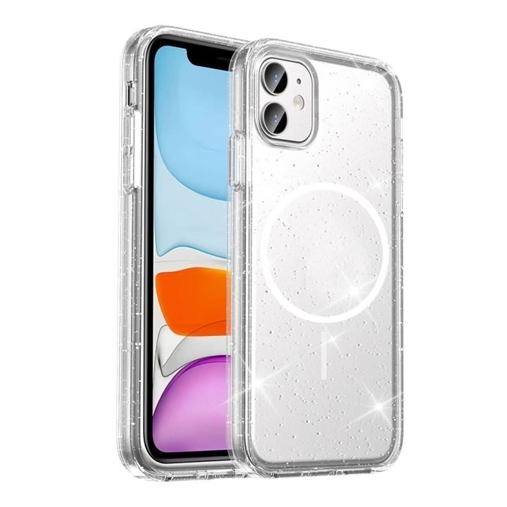 Apple iPhone 11 Kılıf M-safe Şarj Özellikli Parlayan Simli Saydam Renkli Redclick Maris Kapak