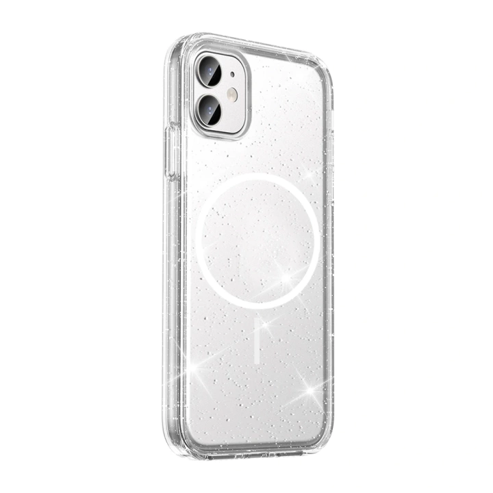 Apple iPhone 11 Kılıf M-safe Şarj Özellikli Parlayan Simli Saydam Renkli Redclick Maris Kapak