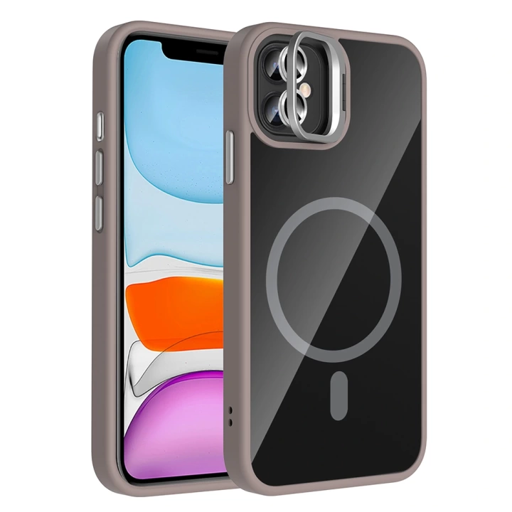 Apple iPhone 11 Kılıf Standlı ve Kamera Lens Hediyeli M-Safe Şarj Özellikli Redclick Etro Kapak