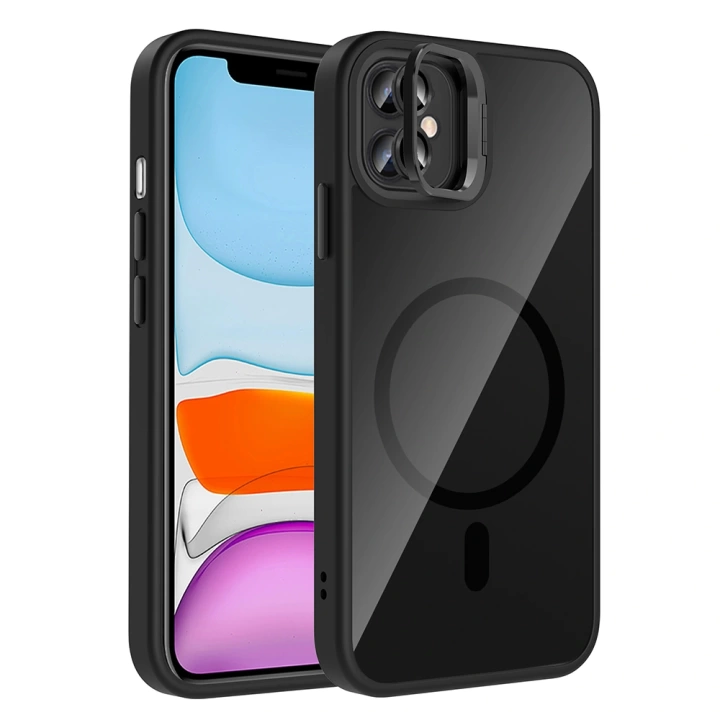 Apple iPhone 11 Kılıf Standlı ve Kamera Lens Hediyeli M-Safe Şarj Özellikli Redclick Etro Kapak