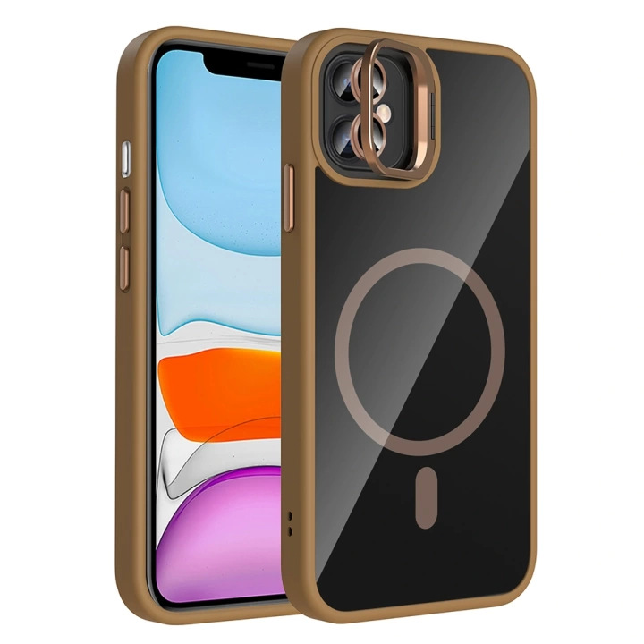 Apple iPhone 11 Kılıf Standlı ve Kamera Lens Hediyeli M-Safe Şarj Özellikli Redclick Etro Kapak