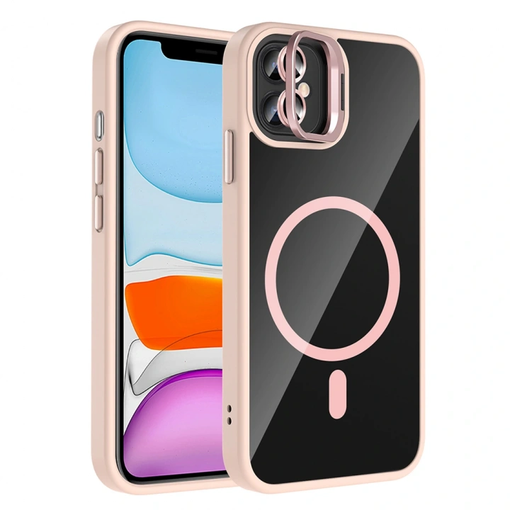 Apple iPhone 11 Kılıf Standlı ve Kamera Lens Hediyeli M-Safe Şarj Özellikli Redclick Etro Kapak