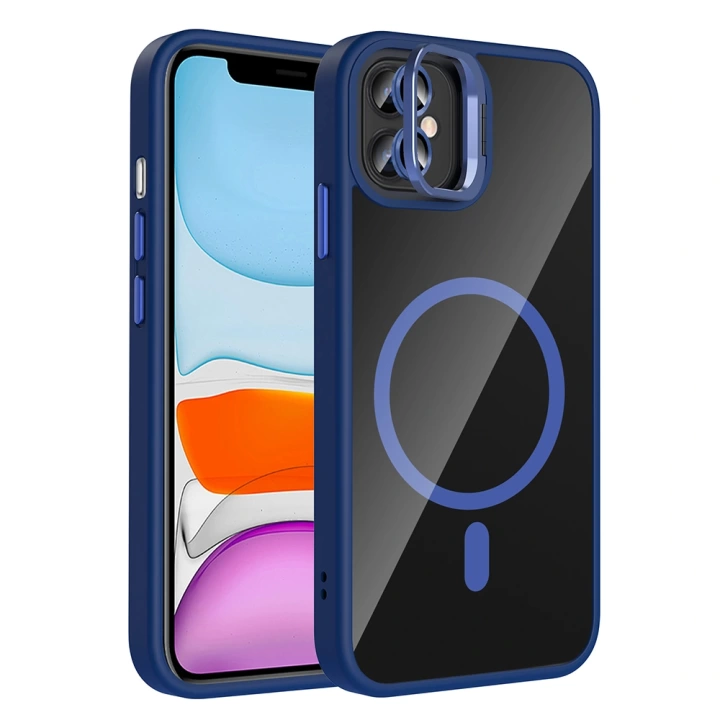 Apple iPhone 11 Kılıf Standlı ve Kamera Lens Hediyeli M-Safe Şarj Özellikli Redclick Etro Kapak