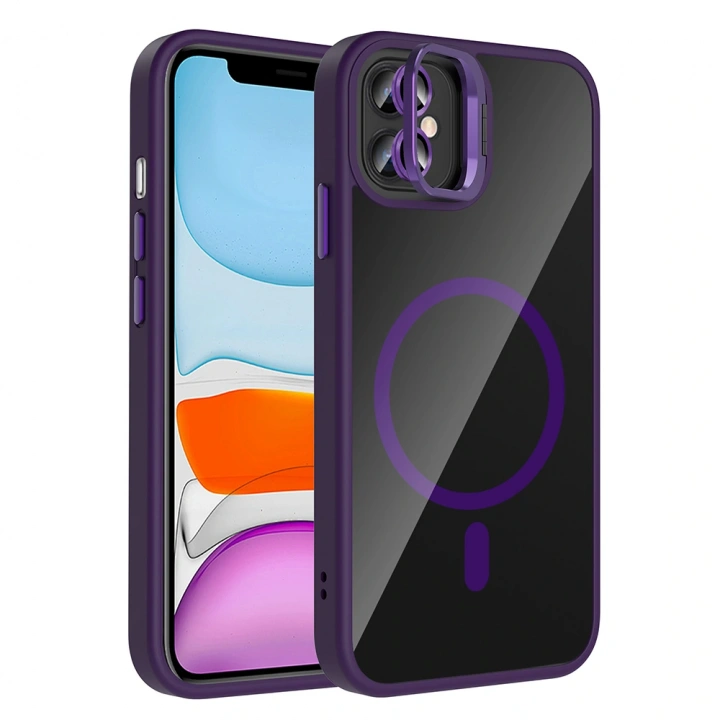 Apple iPhone 11 Kılıf Standlı ve Kamera Lens Hediyeli M-Safe Şarj Özellikli Redclick Etro Kapak