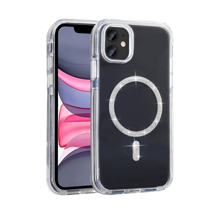 Apple iPhone 11 Kılıf Taşlı Tasarım M-safe Şarj Özellikli Redclick Koment Silikon Kapak