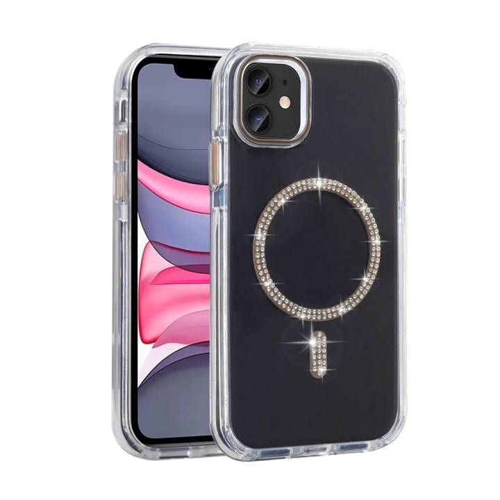 Apple iPhone 11 Kılıf Taşlı Tasarım M-safe Şarj Özellikli Redclick Koment Silikon Kapak