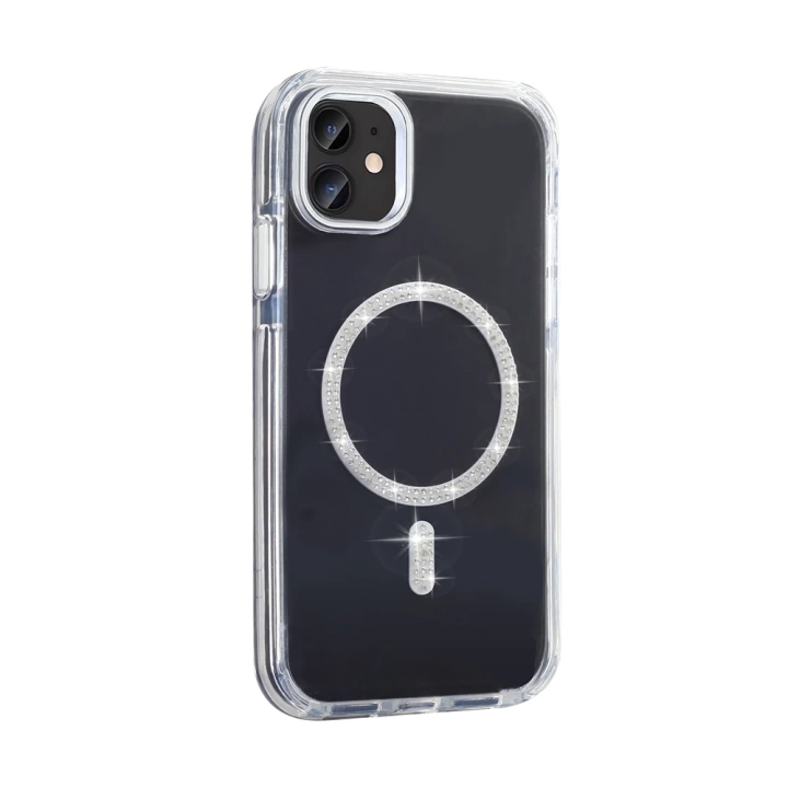 Apple iPhone 11 Kılıf Taşlı Tasarım M-safe Şarj Özellikli Redclick Koment Silikon Kapak