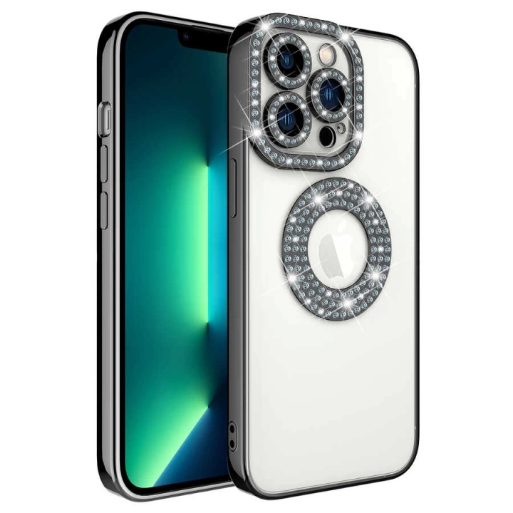 Apple İphone 12 Pro Kılıf Kamera Korumalı Taş Süslemeli Arkası Şeffaf Redclick Asya Kapak