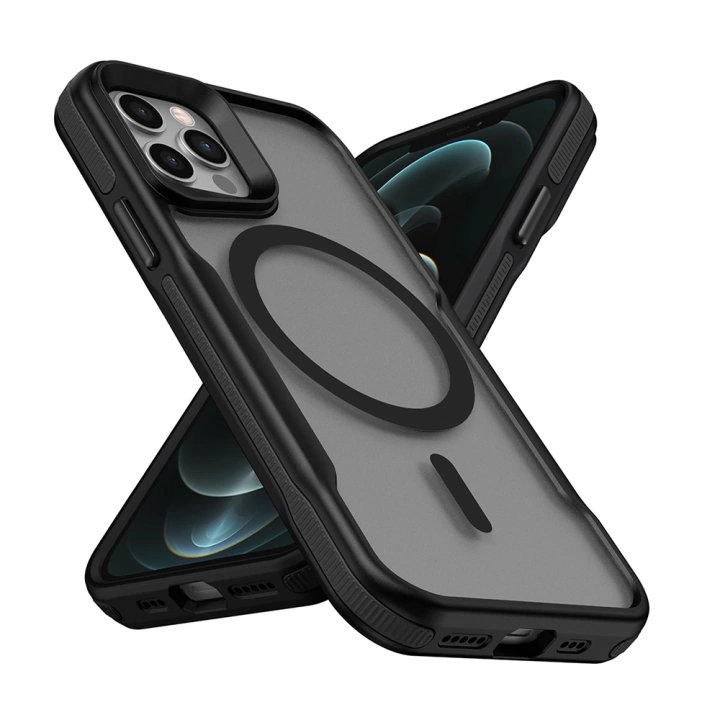 Apple iPhone 12 Pro Max Kılıf Magsafe Şarj Özellikli Renkli Kenar Airbag Şeritli Redclick Lamer Kapak