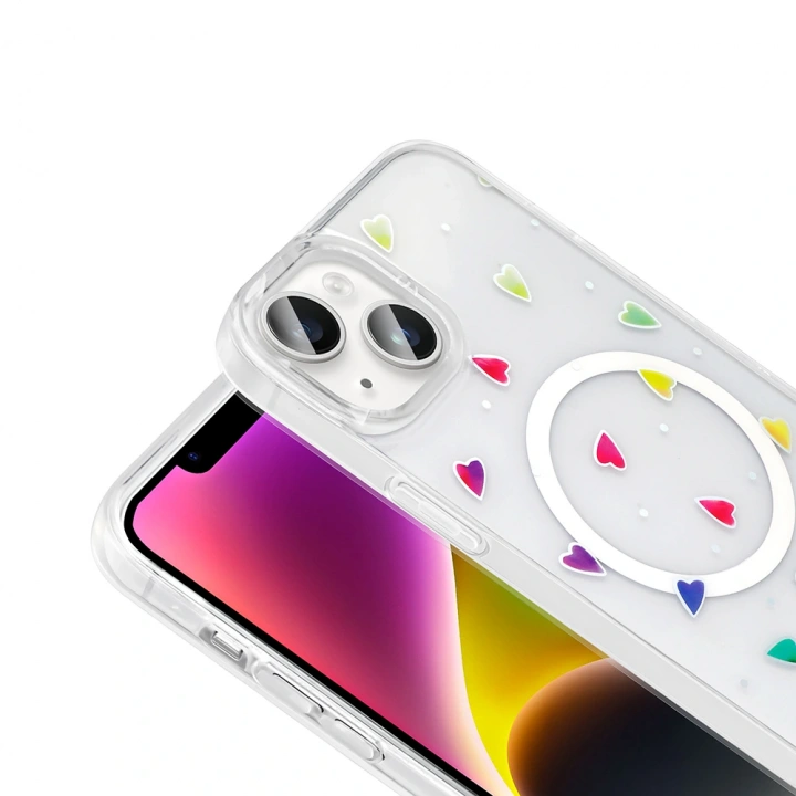 Apple iPhone 13 Kılıf M-Safe Şarj Özellikli Şeffaf Redclick Folk Sert Kapak