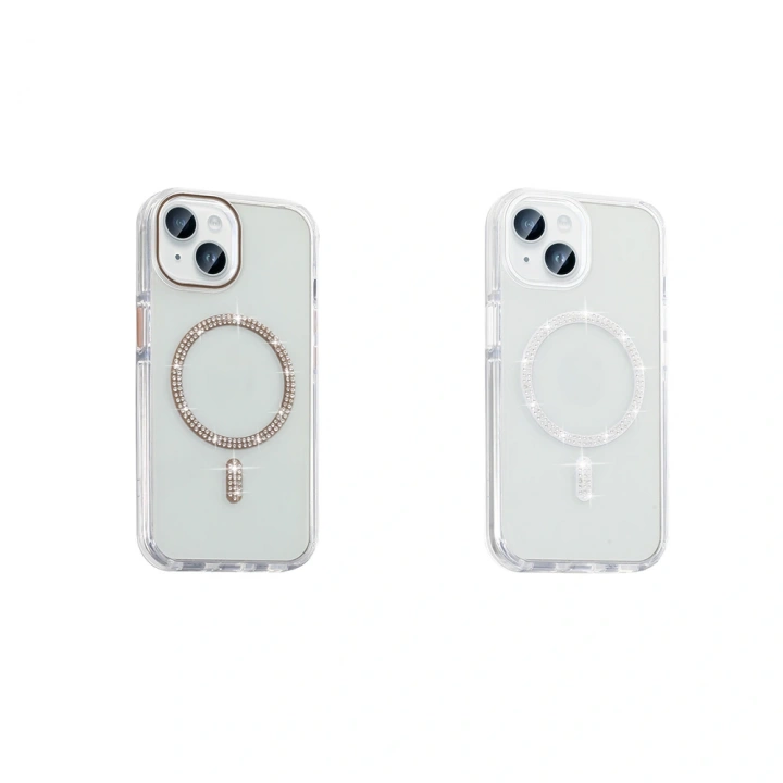 Apple iPhone 13 Kılıf Taşlı Tasarım M-safe Şarj Özellikli Redclick Koment Silikon Kapak