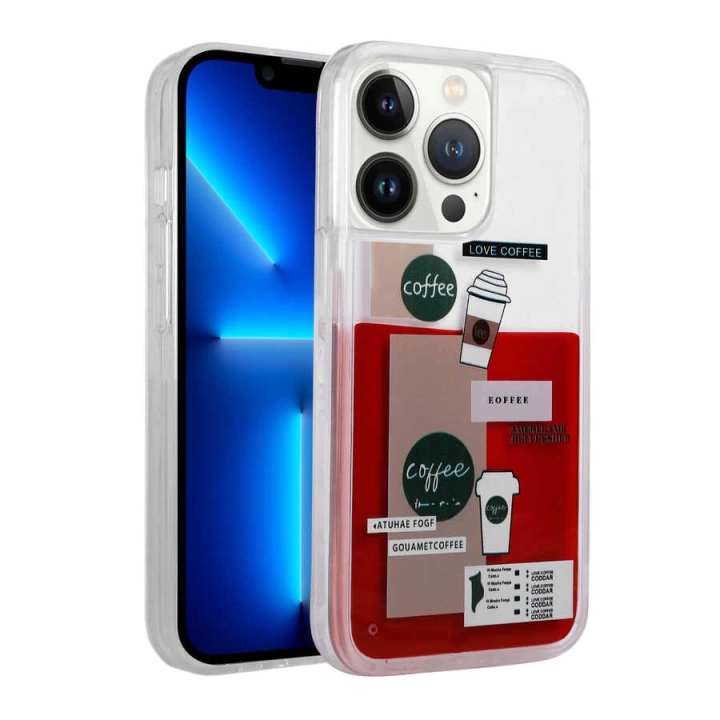 Apple İphone 13 Pro Kılıf Desenli Sıvılı Redclick Drink Silikon Kapak