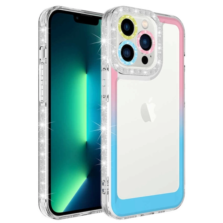 Apple İphone 13 Pro Kılıf Simli Ve Renk Geçiş Tasarımlı Lens Korumalı Redclick Park Kapak