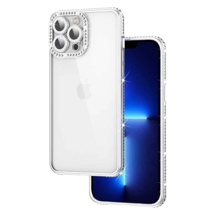 Apple İphone 13 Pro Max Kılıf Kamera Korumalı Taşlı Redclick Mina Kapak