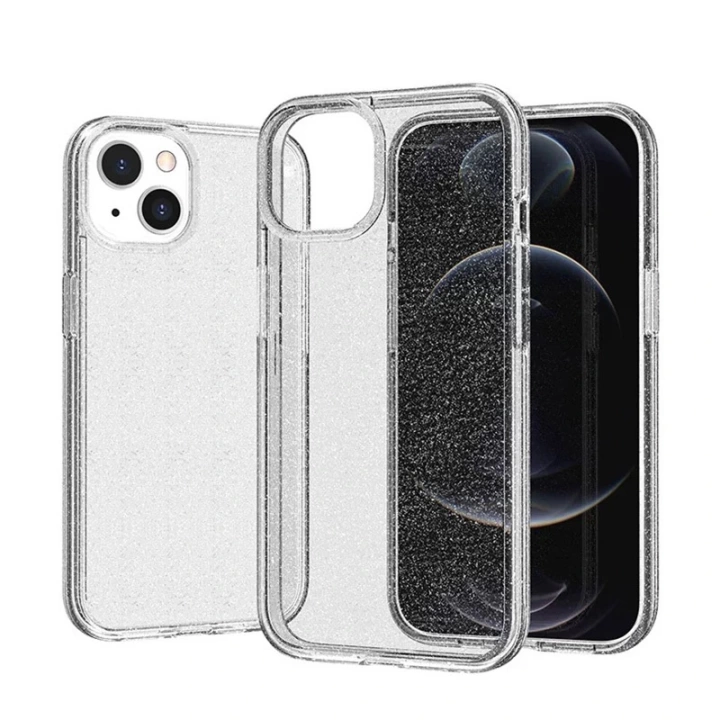 Apple iPhone 14 Kılıf Parlayan Simli Şeffaf Redclick Redos Kapak