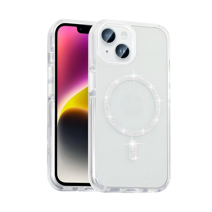 Apple iPhone 14 Kılıf Taşlı Tasarım M-safe Şarj Özellikli Redclick Koment Silikon Kapak