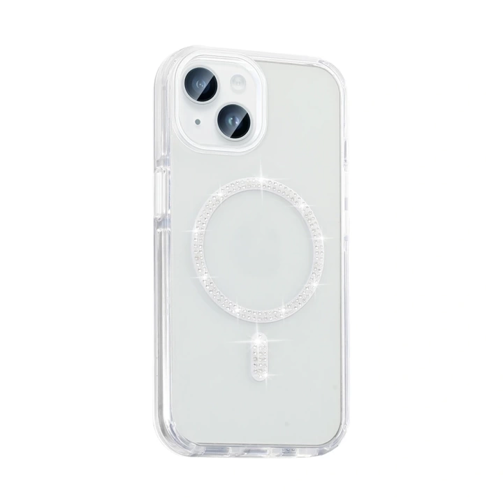 Apple iPhone 14 Kılıf Taşlı Tasarım M-safe Şarj Özellikli Redclick Koment Silikon Kapak