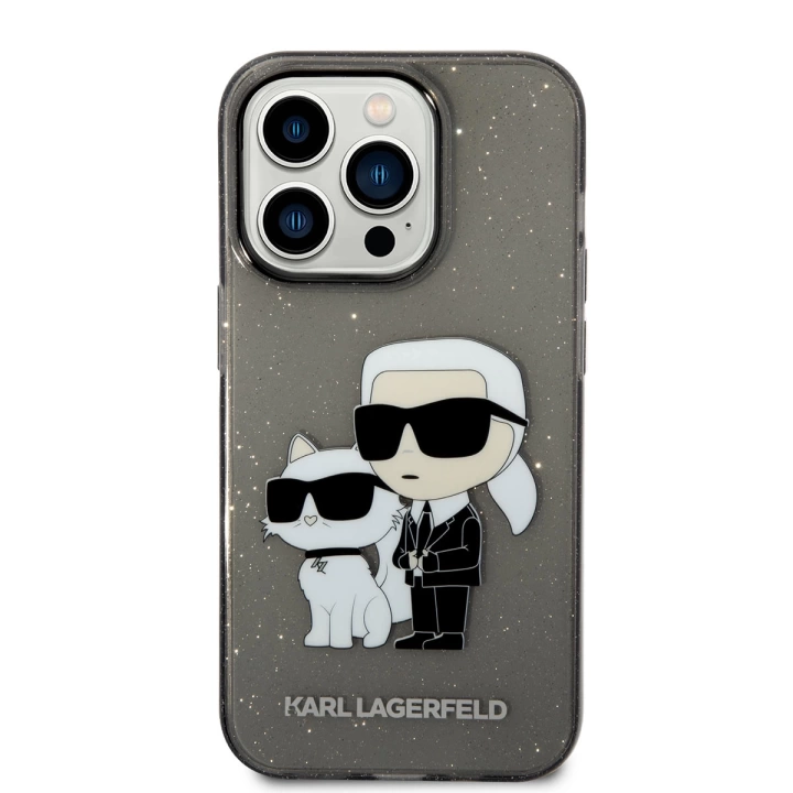 Apple iPhone 14 Pro Max Kılıf Karl Lagerfeld Transparan Simli K&C Dizayn Kapak