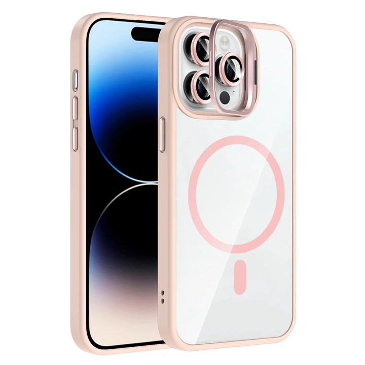 Apple iPhone 14 Pro Max Kılıf Standlı ve Kamera Lens Hediyeli M-Safe Şarj Özellikli Redclick Etro Kapak