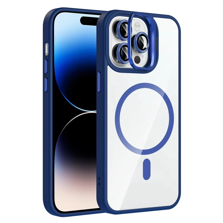 Apple iPhone 14 Pro Max Kılıf Standlı ve Kamera Lens Hediyeli M-Safe Şarj Özellikli Redclick Etro Kapak