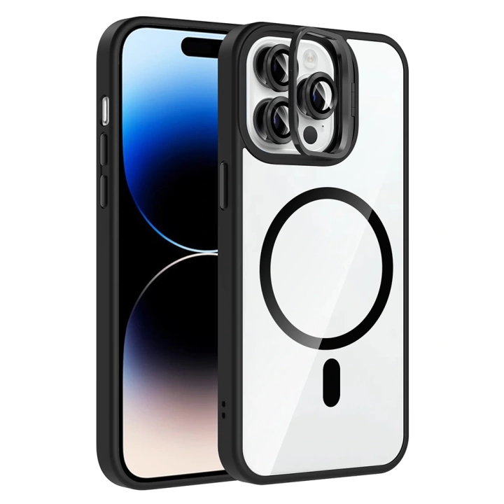 Apple iPhone 14 Pro Max Kılıf Standlı ve Kamera Lens Hediyeli M-Safe Şarj Özellikli Redclick Etro Kapak