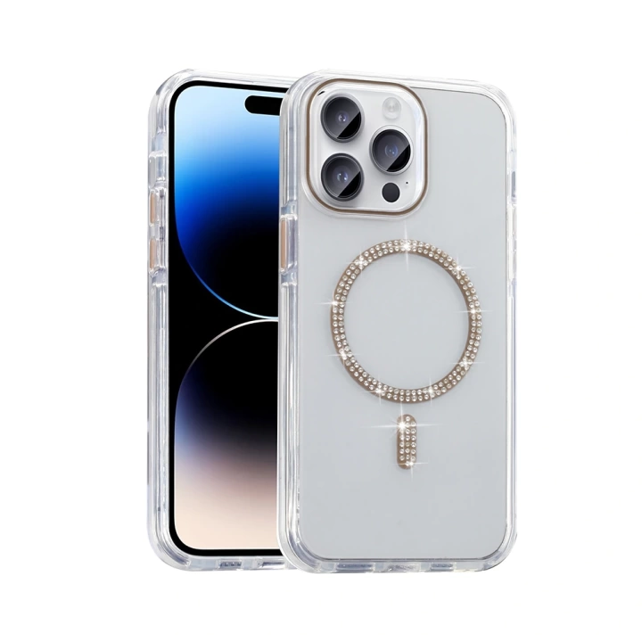 Apple iPhone 14 Pro Max Kılıf Taşlı Tasarım M-safe Şarj Özellikli Redclick Koment Silikon Kapak