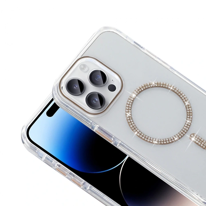 Apple iPhone 14 Pro Max Kılıf Taşlı Tasarım M-safe Şarj Özellikli Redclick Koment Silikon Kapak