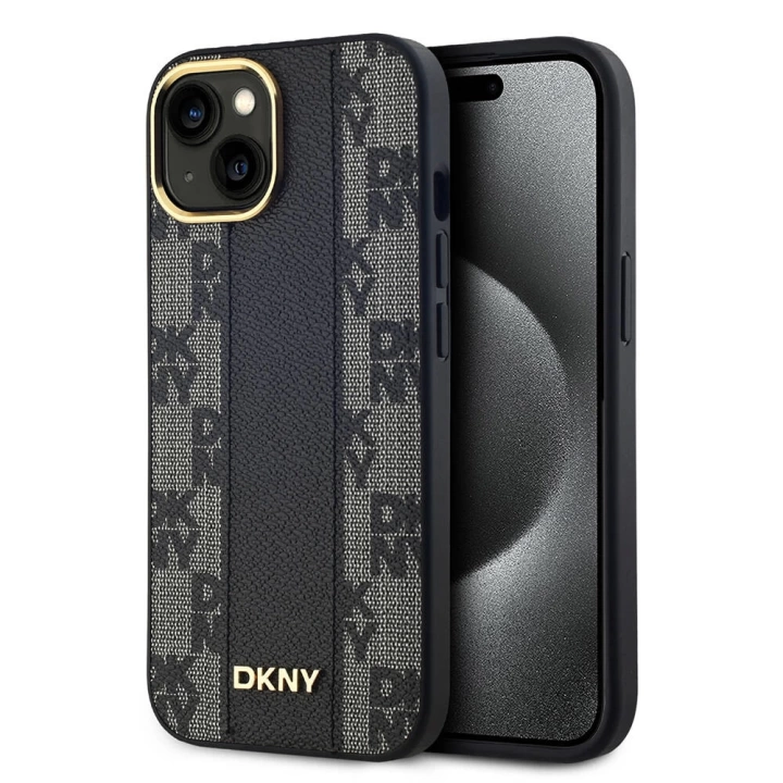 Apple iPhone 15 Kılıf DKNY Orjinal Lisanslı MagSafe Şarj Özellikli 3D Yazılı Checkered Pattern Kapak