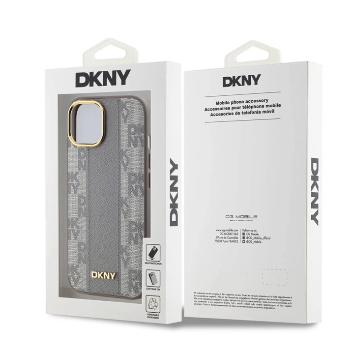 Apple iPhone 15 Kılıf DKNY Orjinal Lisanslı MagSafe Şarj Özellikli 3D Yazılı Checkered Pattern Kapak